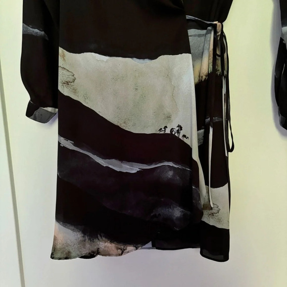 Aritzia Babaton Wallace Horse Printed Long  Sleeve Wrap Dress XXS Fall Cowgirl - Picture 5 of 8